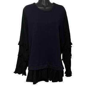 Lane Bryant Womens Shirt Size 14/16 Long Ruffle Sleeves Navy Blue Lagenlook Top